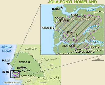 Extensión de los Jola, una de las etnias de Senegal