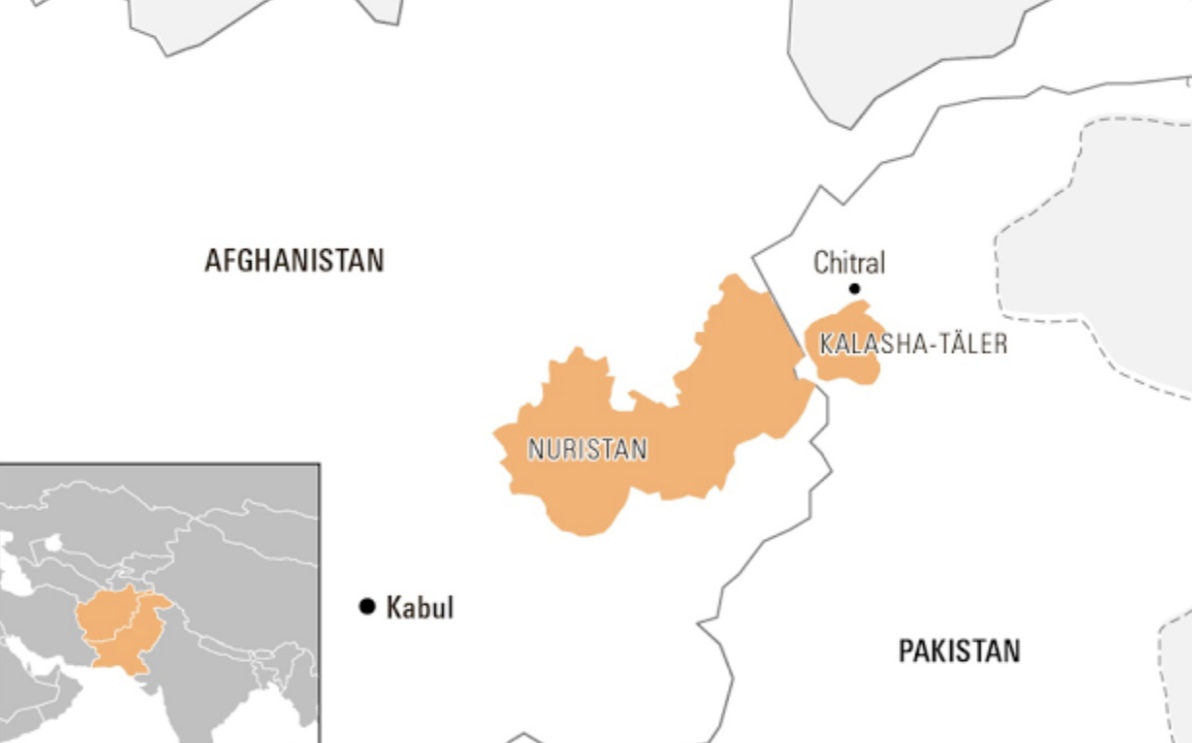 Mapa de la actual zona Kalasha y de Nuristán